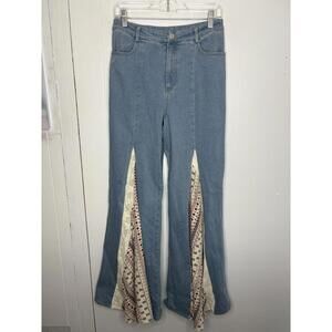 Wisteria Lane Jeans Womens Small Bell Bottom Flare Hippie Boho Crochet 70s